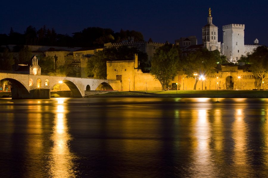 Avignon at night on the Rhône